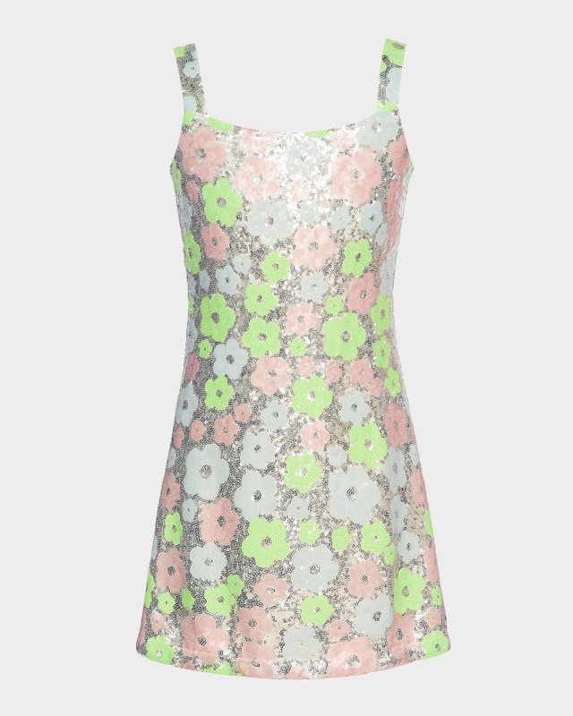 Girl's Sequin Floral-Print Dress, Size 7-